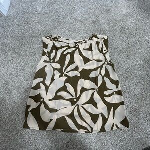 LOFT Olive and Cream Patterned Blouse